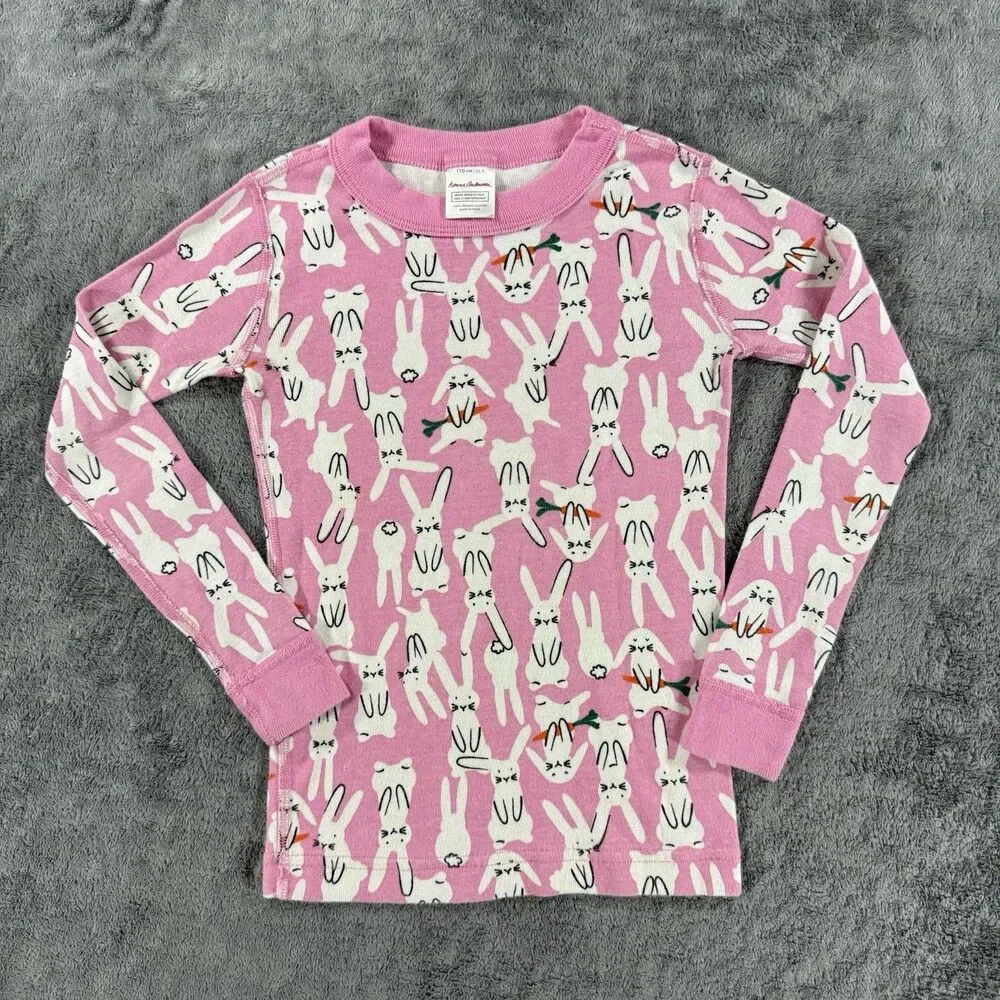 Hanna Andersson Long John Pajamas Organic Cotton Size 5 110 Cm Pink Bunny